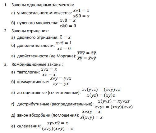 Законы алгебры логики 